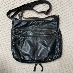 Cargo Crossbody Bag Womens Medium Black Leather Multi Zip Messenger